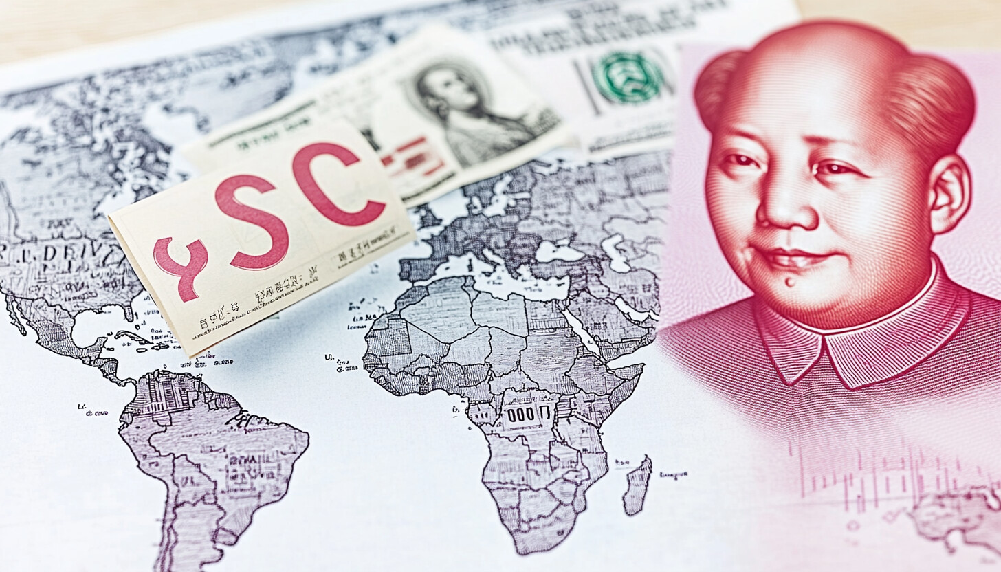 A conceptual image showing a graph and currency symbols representing China's yuan