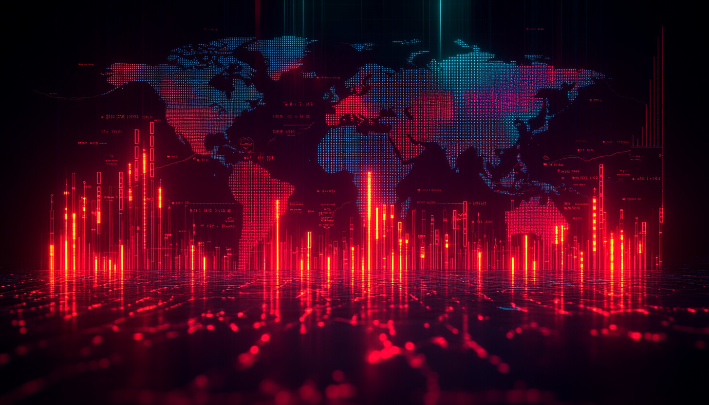 A visually captivating depiction of global markets interconnected with China's economy, featuring a stylized world map and dynamic financial graphs.