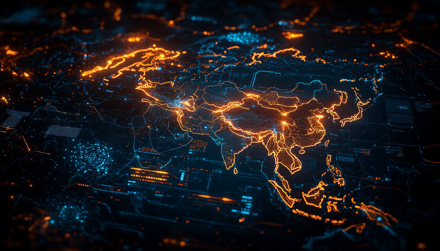 A visually captivating depiction of global markets interconnected with China's economy, featuring a stylized world map and dynamic financial graphs.