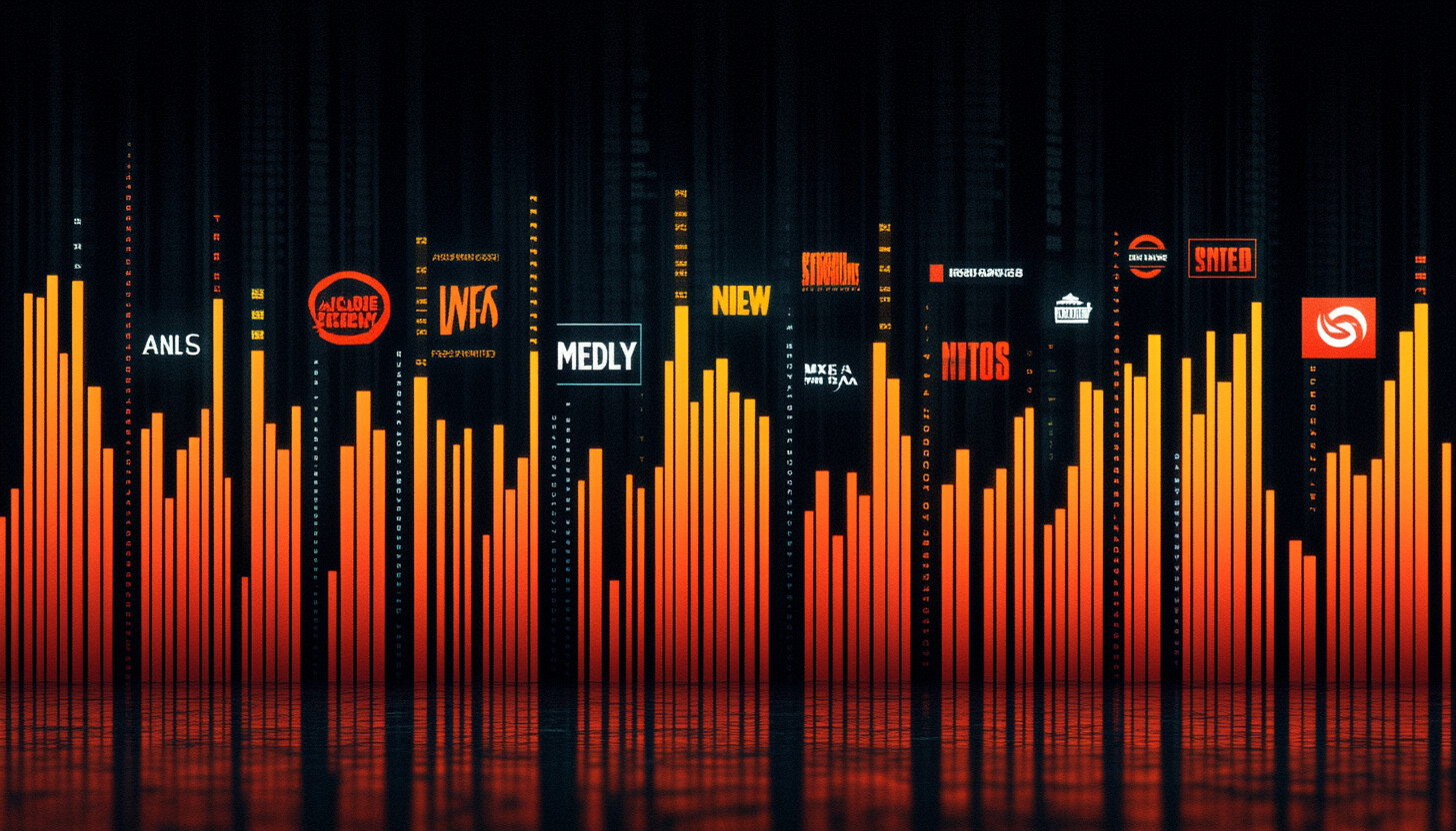 A modern and sleek collage of tech company logos, symbolizing innovation and growth, set against a backdrop of ascending stock market graphs.