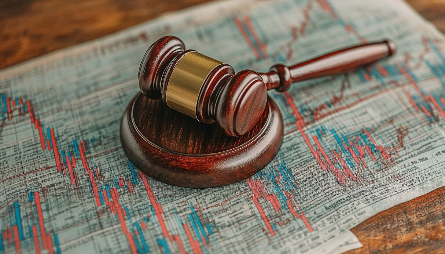 A gavel resting on financial charts, symbolizing regulatory intervention in trading markets.