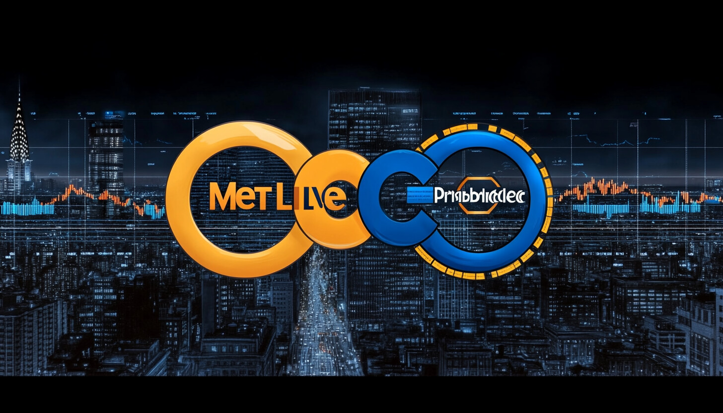 A modern, dynamic illustration depicting the MetLife and PineBridge logos merging, set against a backdrop of financial graphs and city skyline, symbolizing growth and expansion.