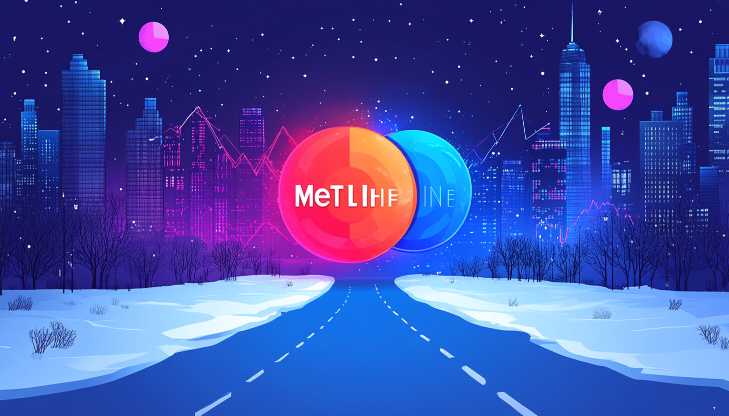 A modern, dynamic illustration depicting the MetLife and PineBridge logos merging, set against a backdrop of financial graphs and city skyline, symbolizing growth and expansion.