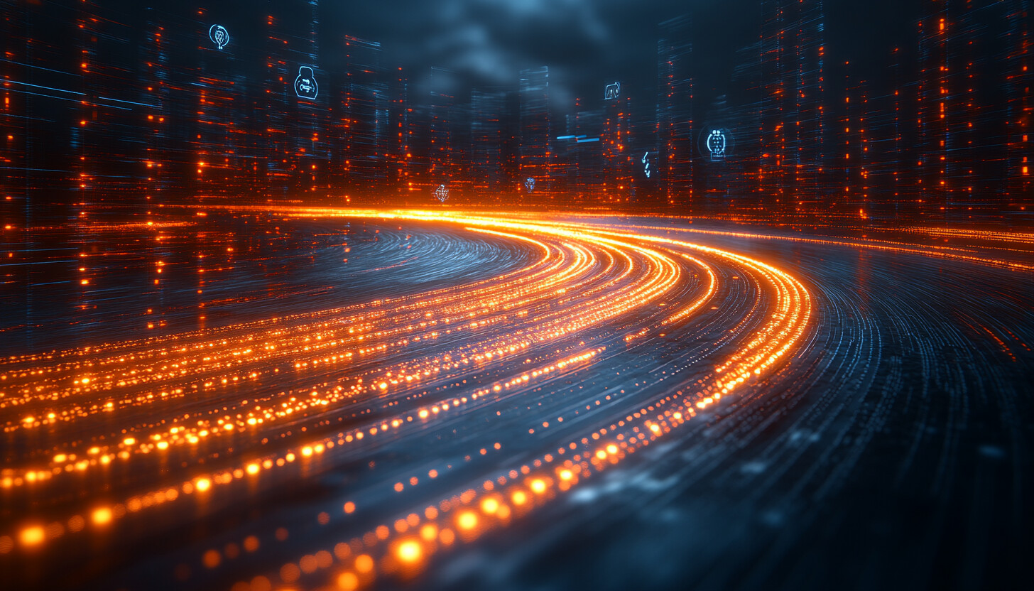 A visually striking illustration featuring a dynamic mix of digital data streams and AI icons, symbolizing MongoDB's challenges and opportunities in the AI growth landscape.