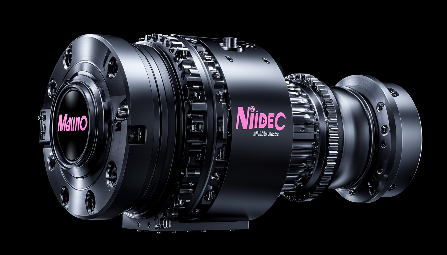 A sleek and modern depiction of Makino Milling and Nidec logos blending together, symbolizing the po