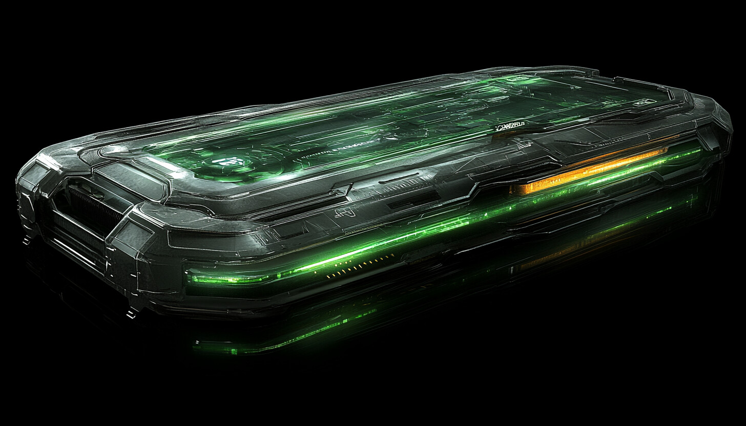 A sleek, futuristic graphic card design, glowing with vibrant green and black hues, symbolizing cutt