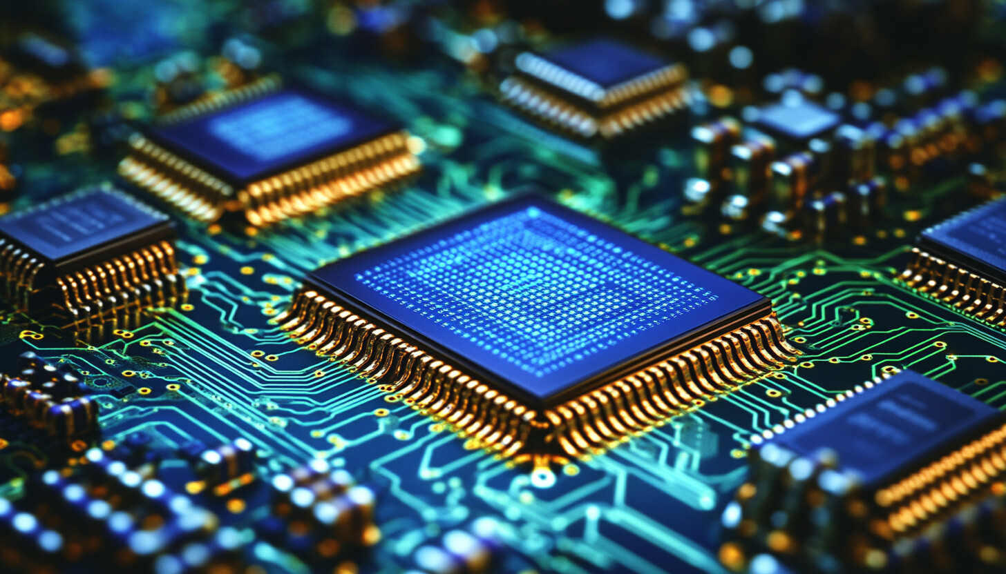 A futuristic depiction of semiconductor chips with intricate circuitry, reflecting innovation and te