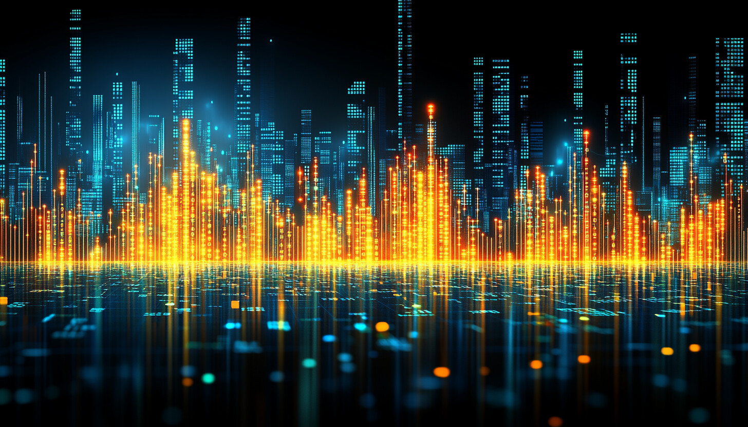 Aesthetic representation of a stock market chart with a downward trend, capturing the recent decline in S&P 500, set against a backdrop of digital financial data.