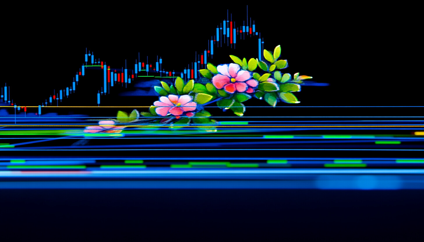 An elegant chart of the S&P 500 index reflecting key support and resistance levels, with a sophisticated blend of blue and green hues.