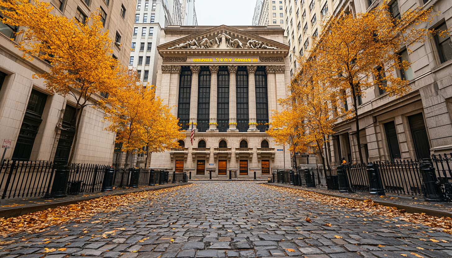 A visually appealing image of Wall Street with vibrant colors, capturing the dynamic nature of the s