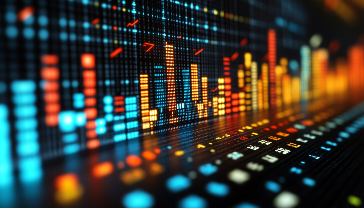 A dynamic and colorful illustration showcasing a digital representation of stock market fluctuations