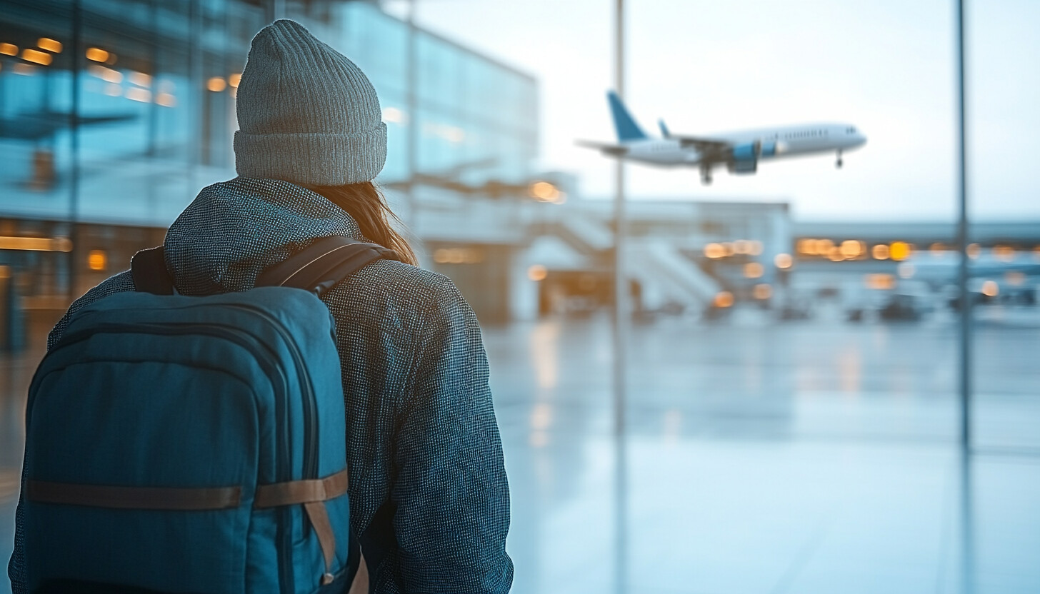 A dynamic image of a bustling airport with planes taking off, capturing the essence of record-breaking travel and the booming airline industry.